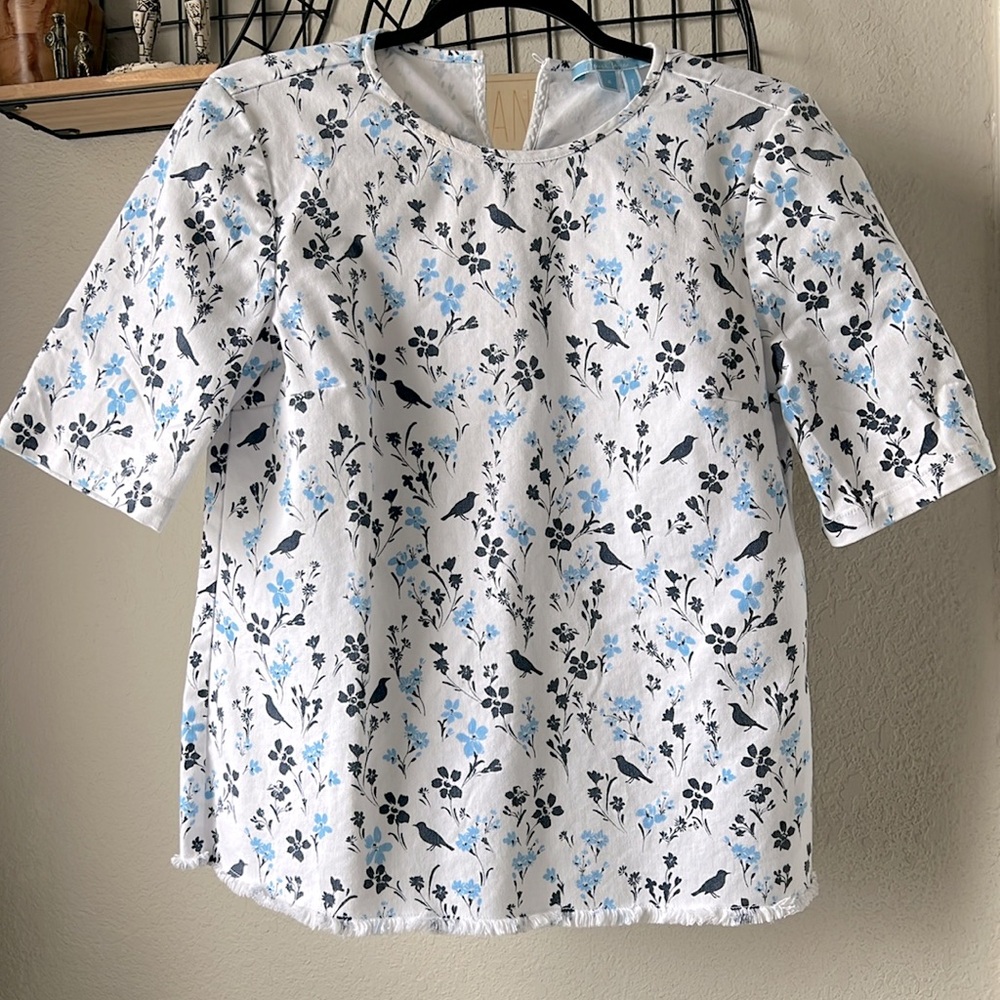 Draper James Printed Denim Popover Top size 6